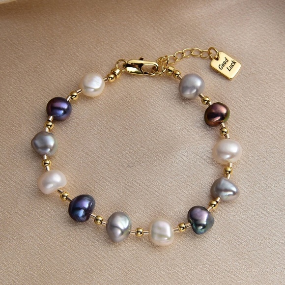 Gold Plated Gold Luck Cultured Pearl Bracelet - Picture 2 of 3